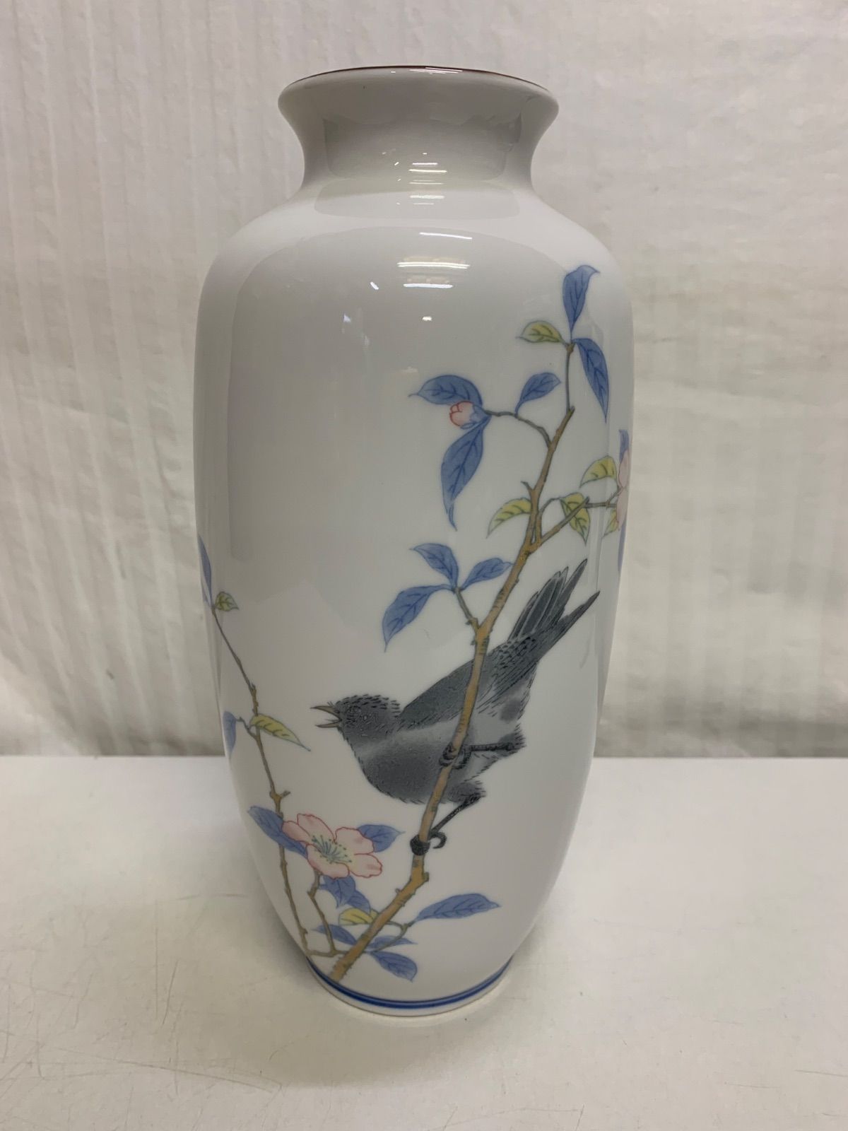 有田焼 古伊万里 彌右衛門 花鳥染付絵 花瓶 花器 共箱付き 未使用品