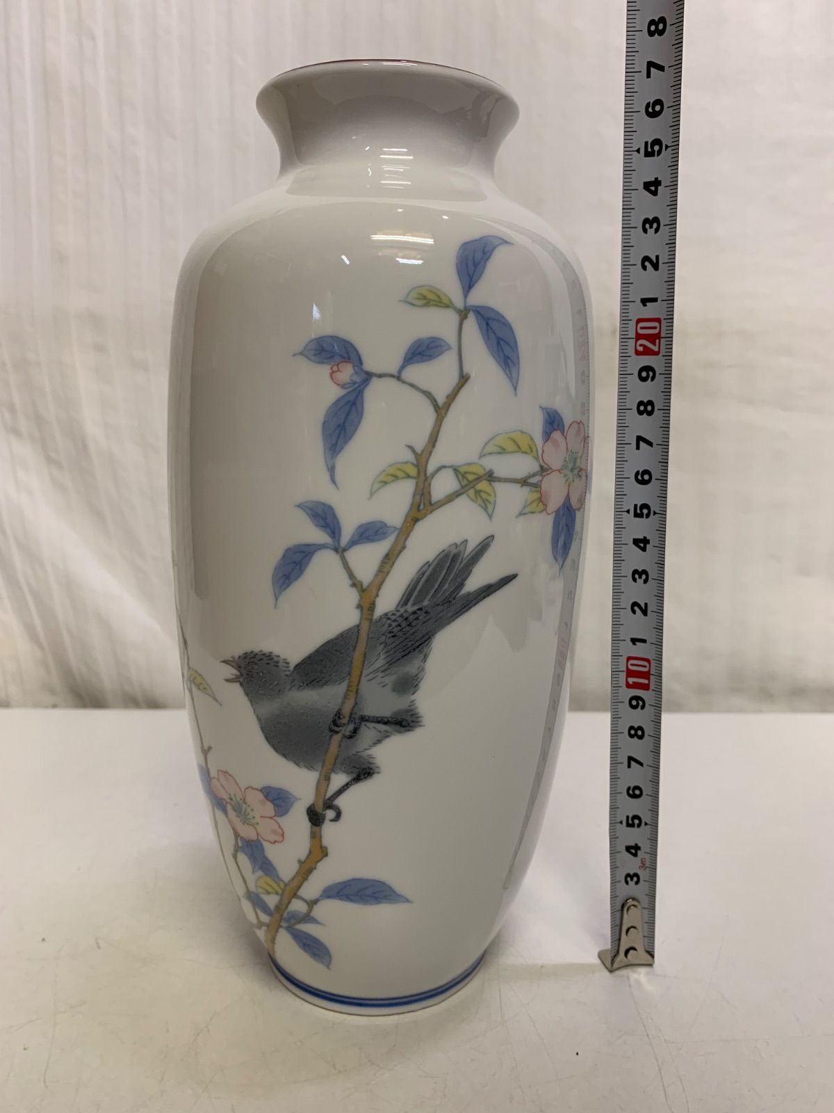 有田焼 古伊万里 彌右衛門 花鳥染付絵 花瓶 花器 共箱付き 未使用品