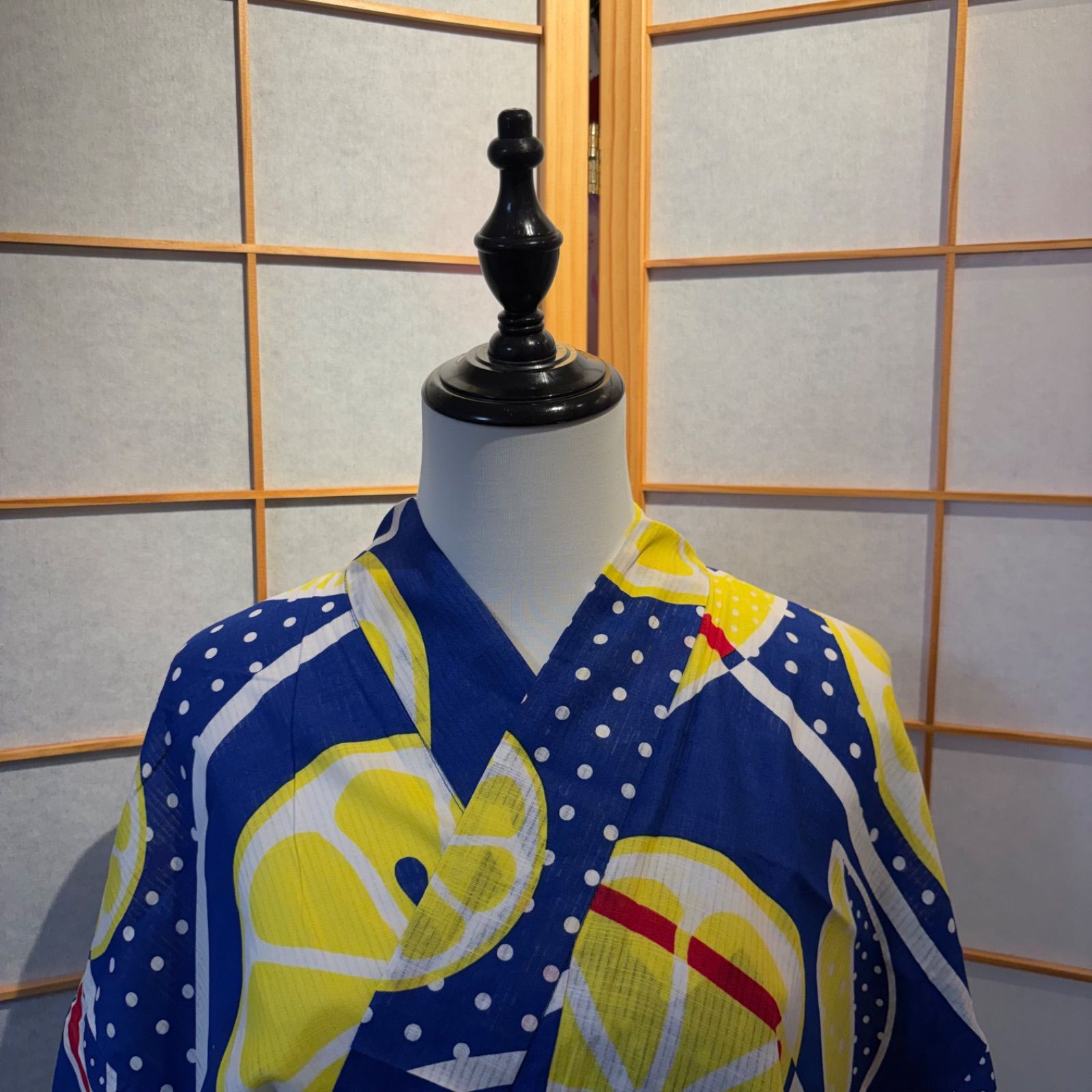 浴衣 綿 身丈163 レモン柄 青い 黄色 レディース浴衣 - メルカリ