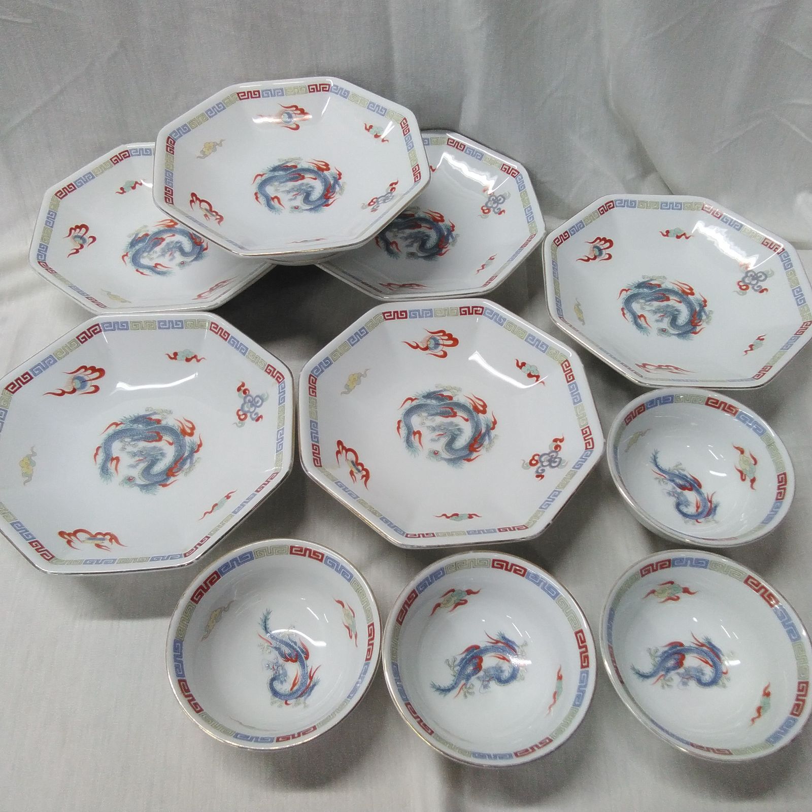 三郷陶器 Sango CHINA 昭和レトロ 「雲龍・鳳凰柄」 中華食器 10点
