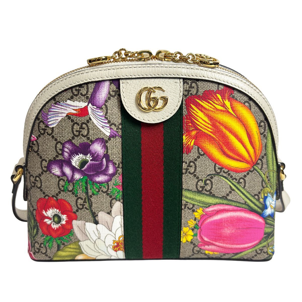 【中古】 GUCCI グッチ ショルダーバッグ オフィディア GG フローラ スモールショルダーバッグ ホワイト×ゴールド金具 499621 （5130）