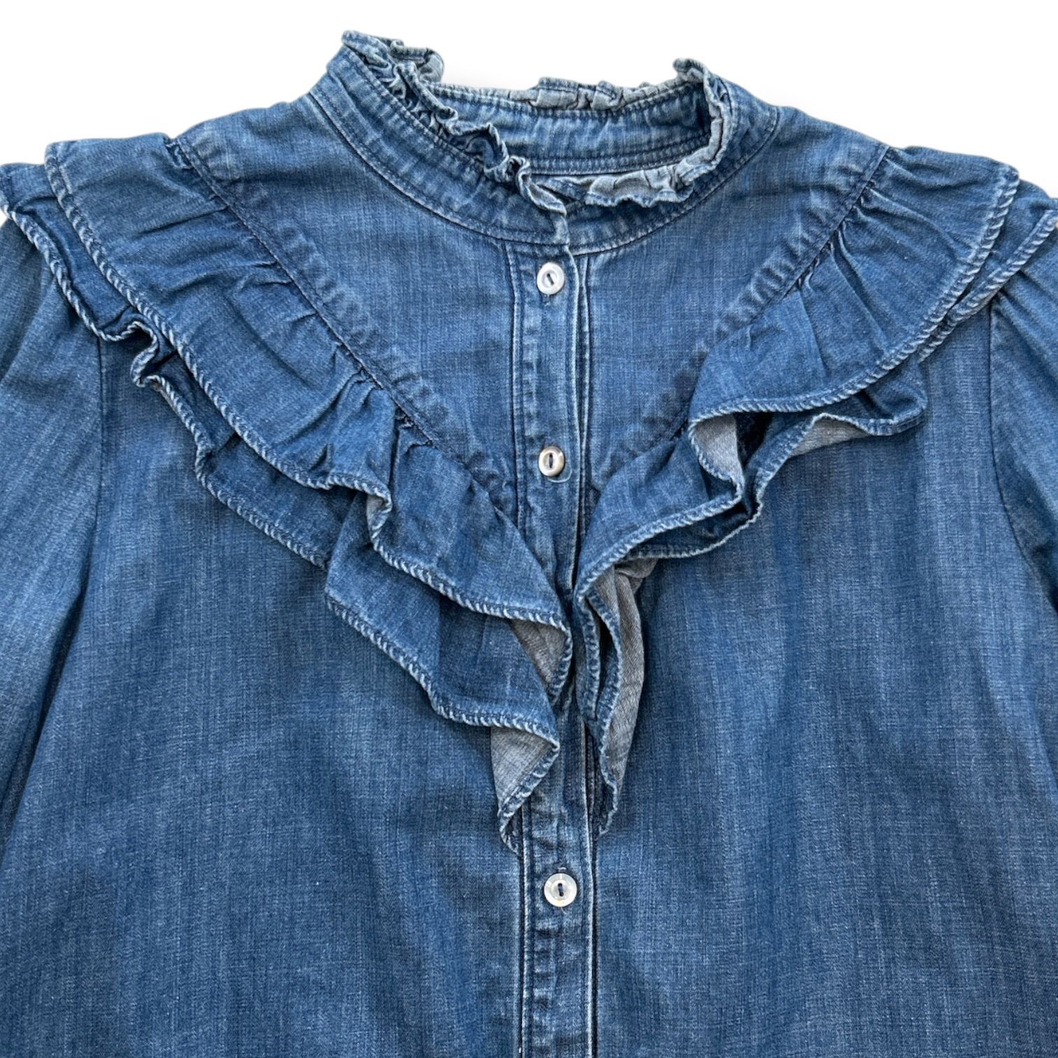 A.P.C アーペーセー フリル デニムシャツ 長袖 コットン 綿 青 ブルー 