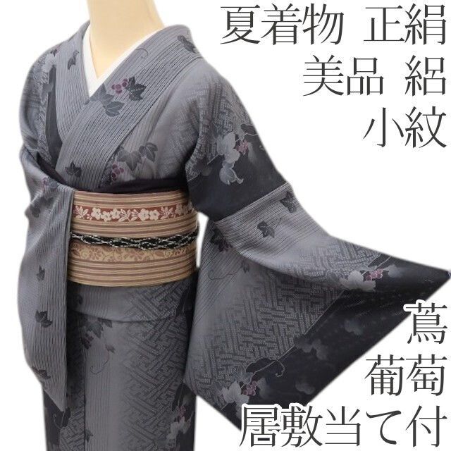 百華 Y5197◇美品 夏着物 葡萄蔦 絽 正絹 居敷当て付き 小紋 - メルカリ