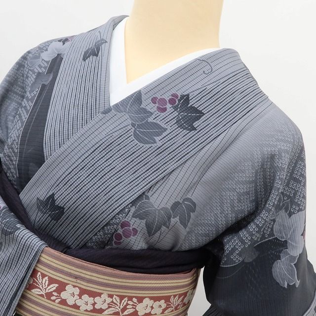 百華 Y5197◇美品 夏着物 葡萄蔦 絽 正絹 居敷当て付き 小紋 - メルカリ