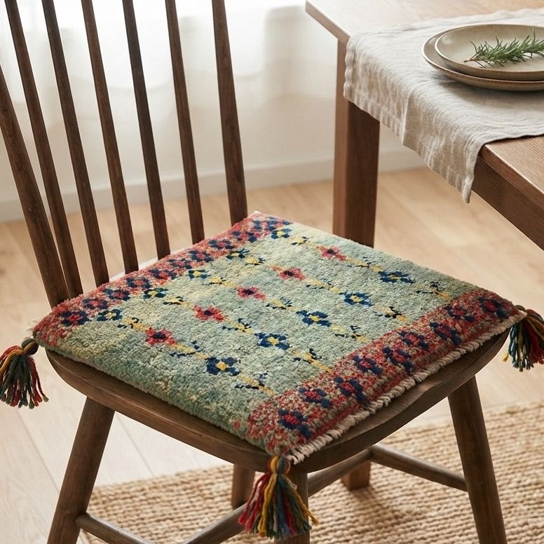 大きめ40×42cm｜極上 ロルバフ ギャッベ座布団 手織り絨毯 イラン産