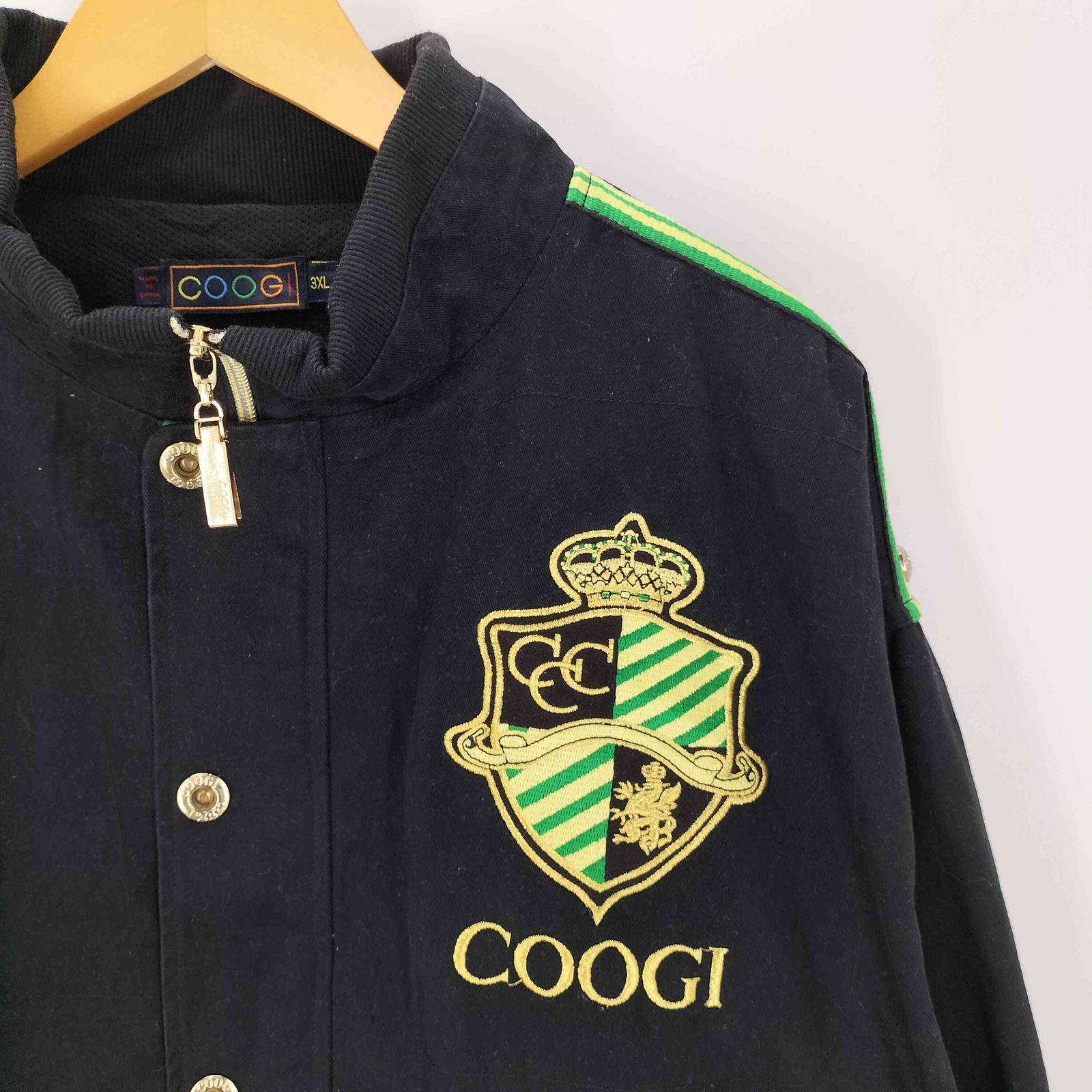 Coogi クージー スタジャン レザースリーブ 刺繍ロゴ bboy クージー COOGI 90-00S OLD エンブレム ロゴ 刺繍 ストライプライン