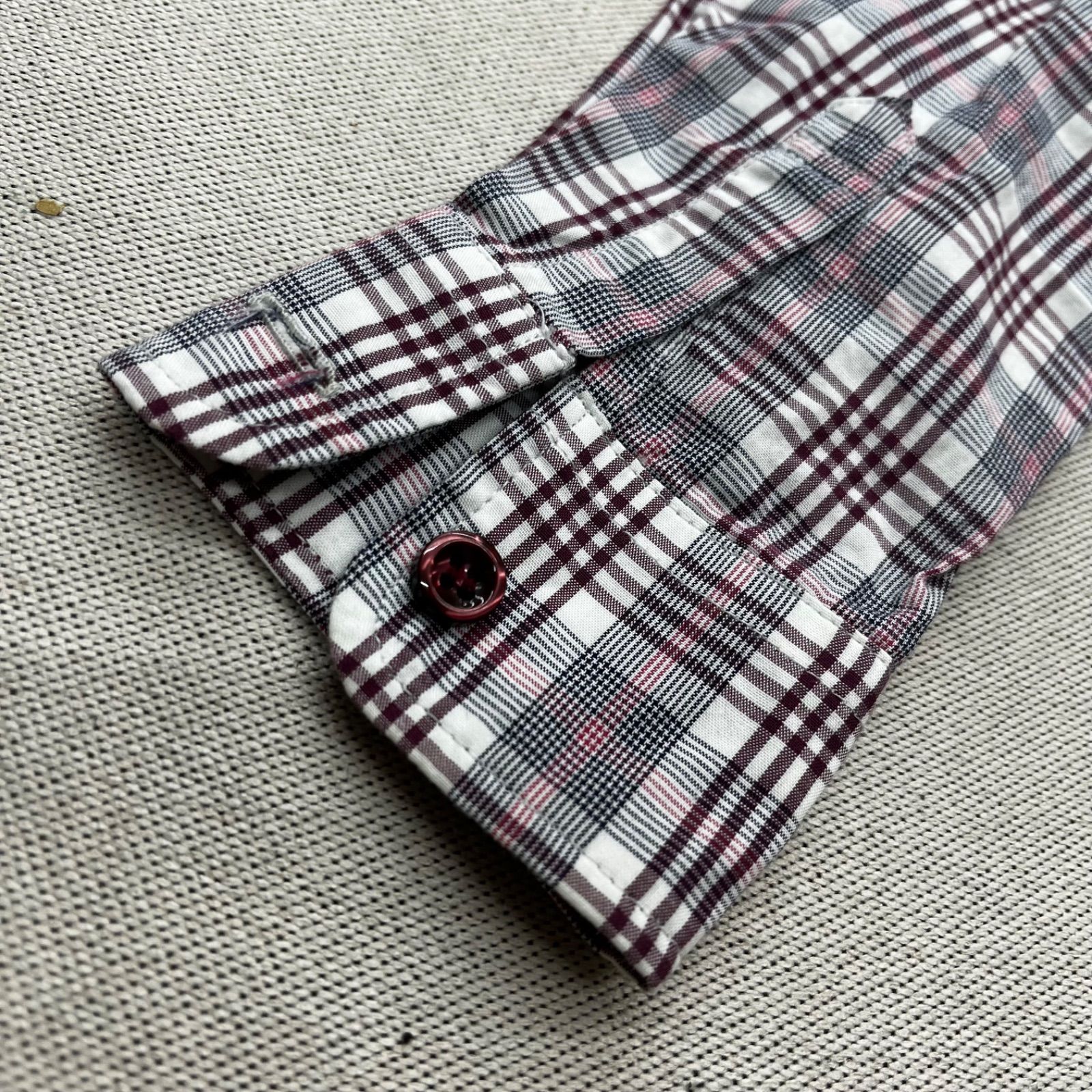 SAYEGUSA 銀座のサエグサ チェック柄シャツ ワイン色 ホワイト 白 
