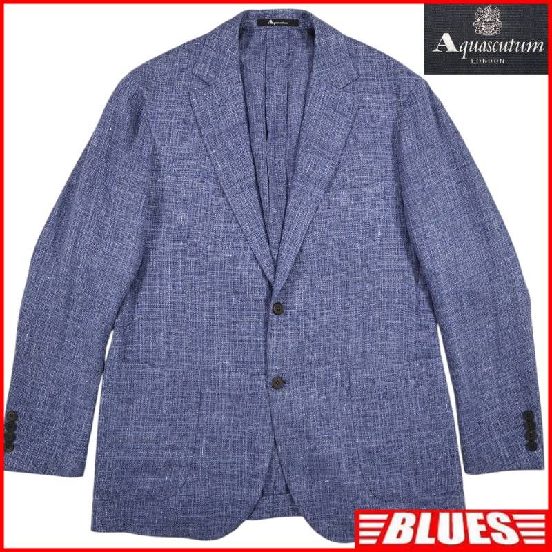 Aquascutum アクアスキュータム テーラードジャケット XL 青 ネイビー 98AB6 ウール シルク リネン メンズ テーラードジャケット_サイズXL一覧←SEULB屋着古← HS860