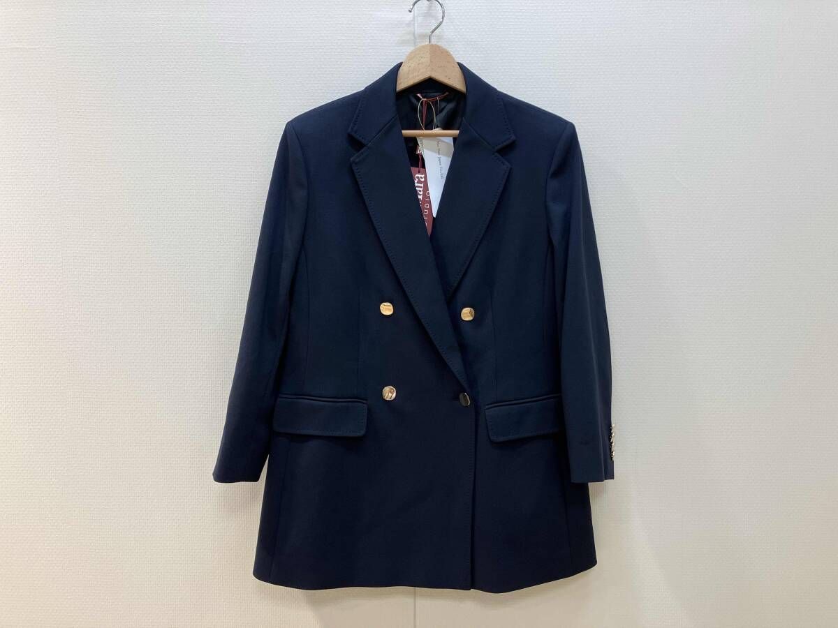 Max Mara マックスマーラ テーラードジャケット 紺ブレ ダブル サイズ46 紺 ネイビー ストレッチ レディース 未使用タグ付き 金ボタン 10,373円