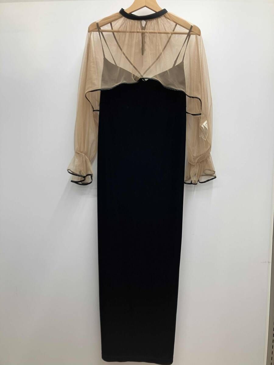 AMERI アメリ 長袖ワンピース ベロア 01120530524 サイズM ブラック×ベージュ