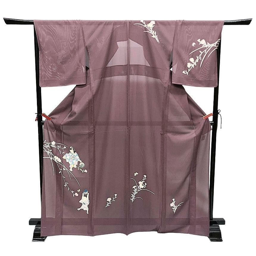 京やI616 正絹 夏着物 絽 訪問着 付下げ 附下 シルクの夏着物 絽のきもの 三本絽 特選駒絽 秋の草花 撫子 蝶 団扇 童 わらべ 裄長め 単衣の時期から盛夏まで フォーマルからカジュアルまで 仕立て上がり 単衣仕立て 6月7月8月9月に 新古品 美品