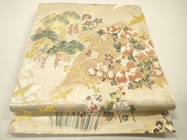 平和屋本店▼六通柄袋帯　唐織　九百錦　飛鶴花文　本金　正絹　逸品　DABH7077fe