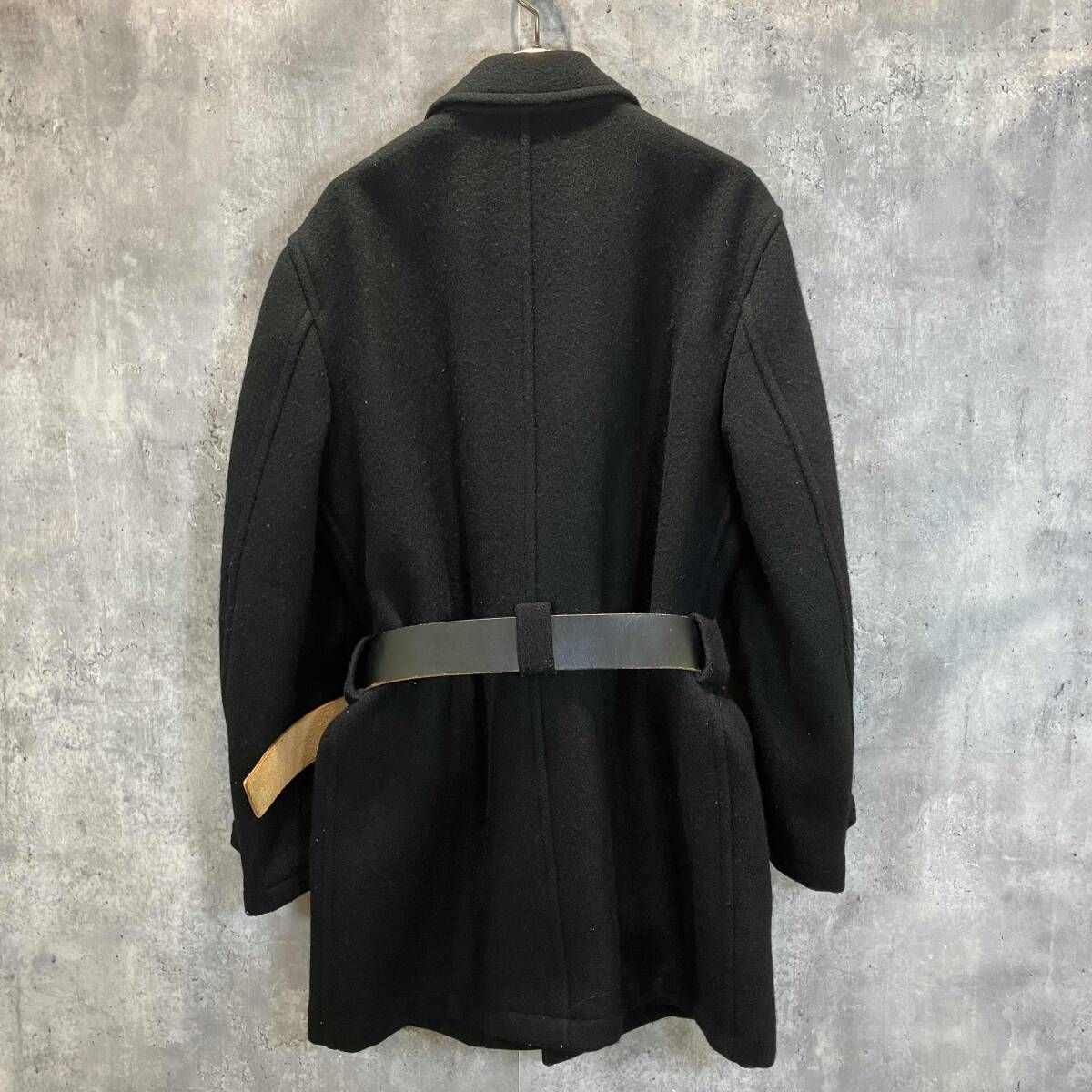 90s archive／COMME des GARCONS HOMME Leather-belted wool half coat