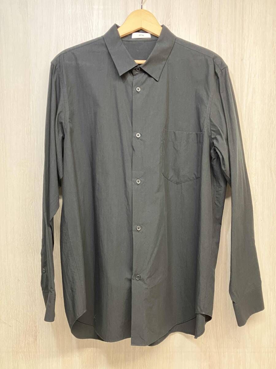 ATON SUVUN BROAD STANDARD SHIRT エイトン メンズ インナー スタンダードシャツ 長袖シャツ ブラック 8016042 サイズ04