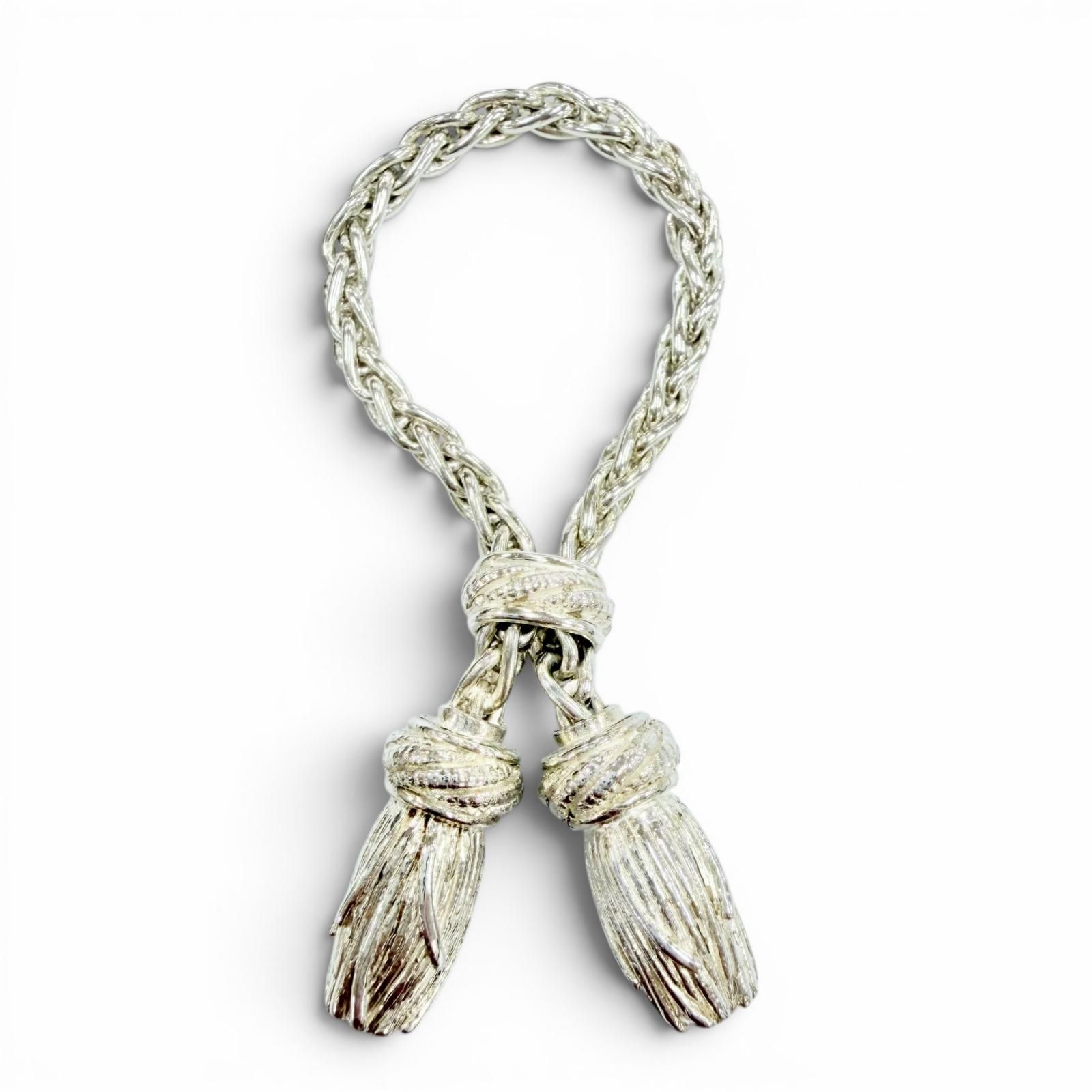 極美品◇HERMES エルメス ヴィンテージ SV800 カニホールマーク 70s タッセル スカーフリング アクセサリー シルバー 重量21.1g
