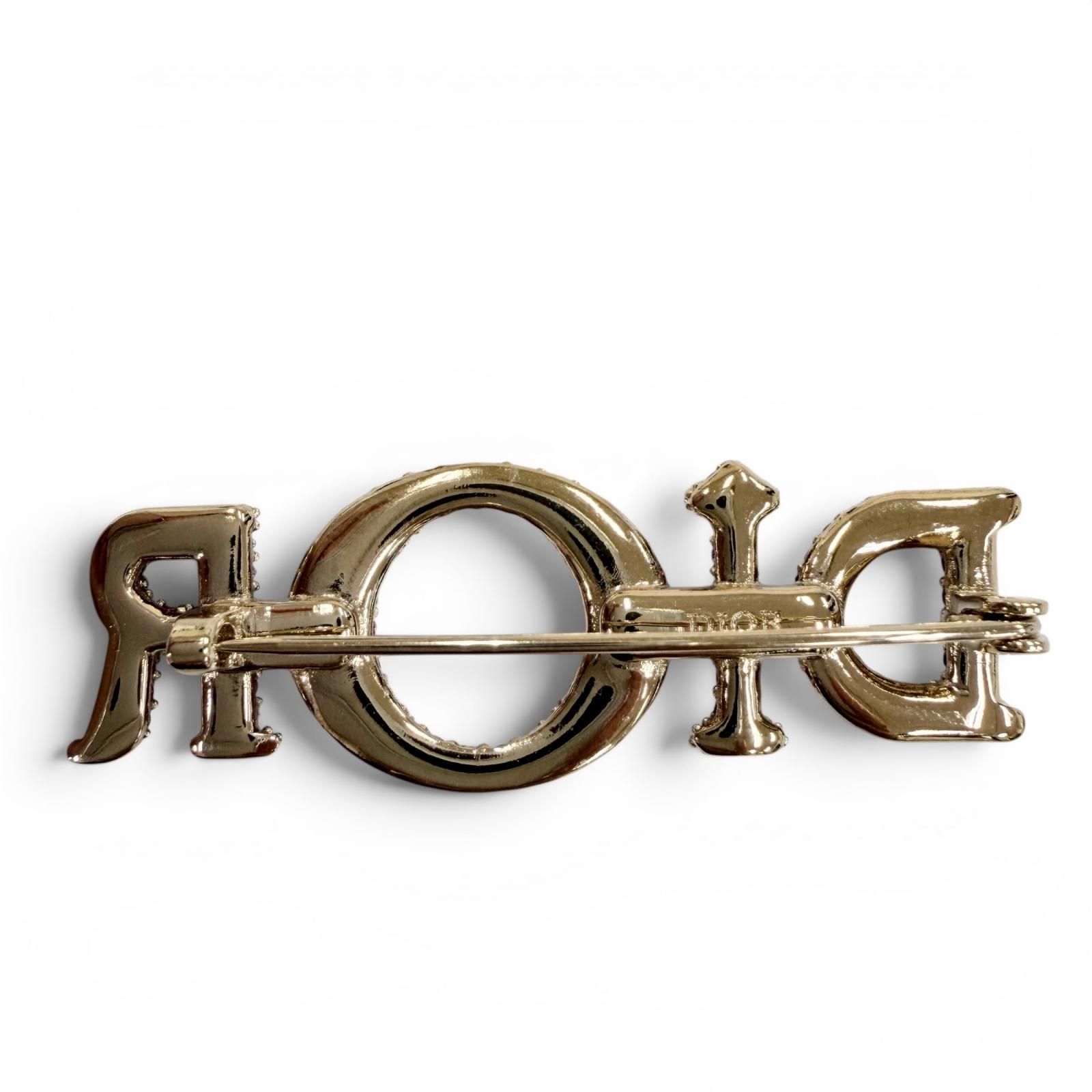 極美品☆DIOR ディオール ロゴ ラインストーン ブローチ アクセサリー