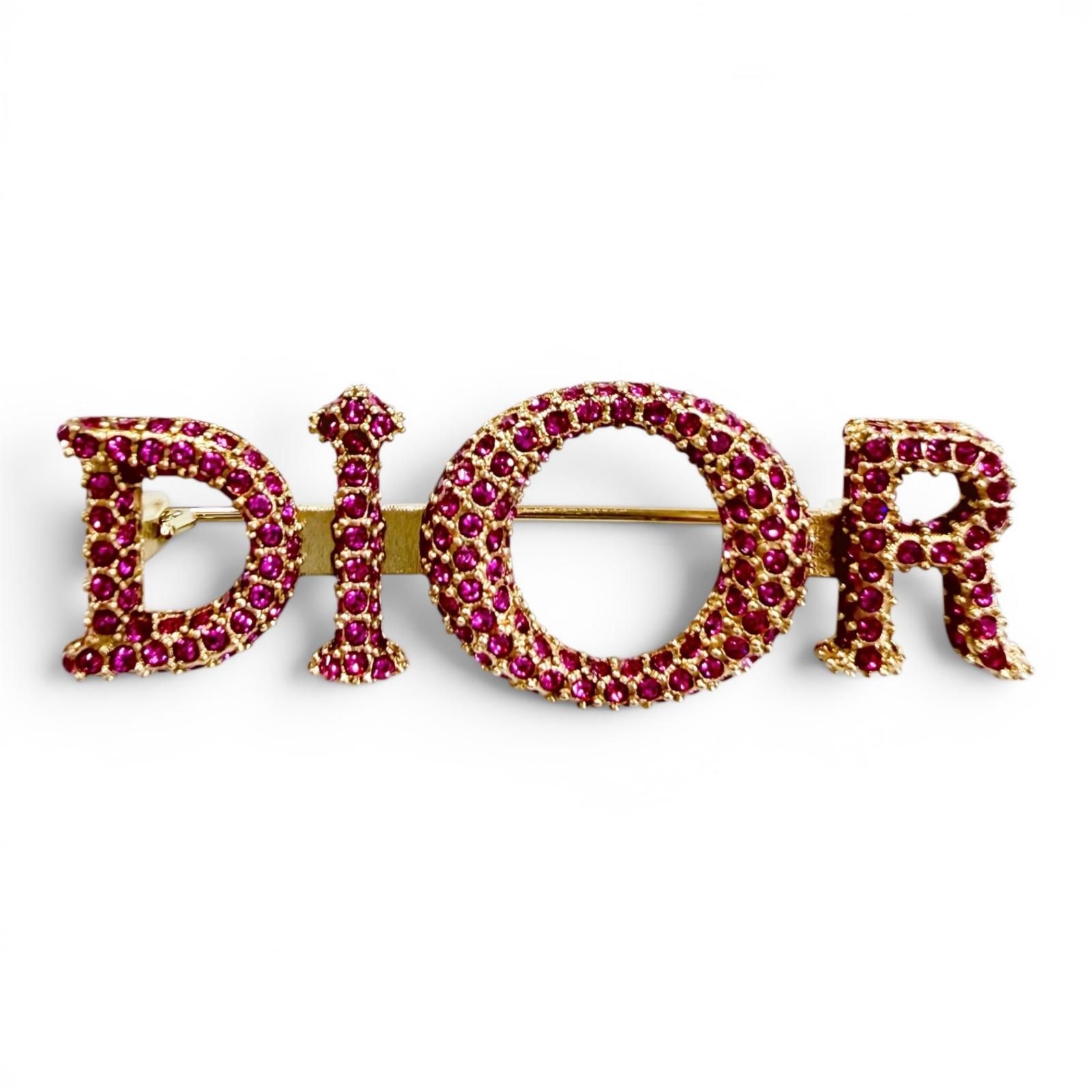極美品☆DIOR ディオール ロゴ ラインストーン ブローチ アクセサリー