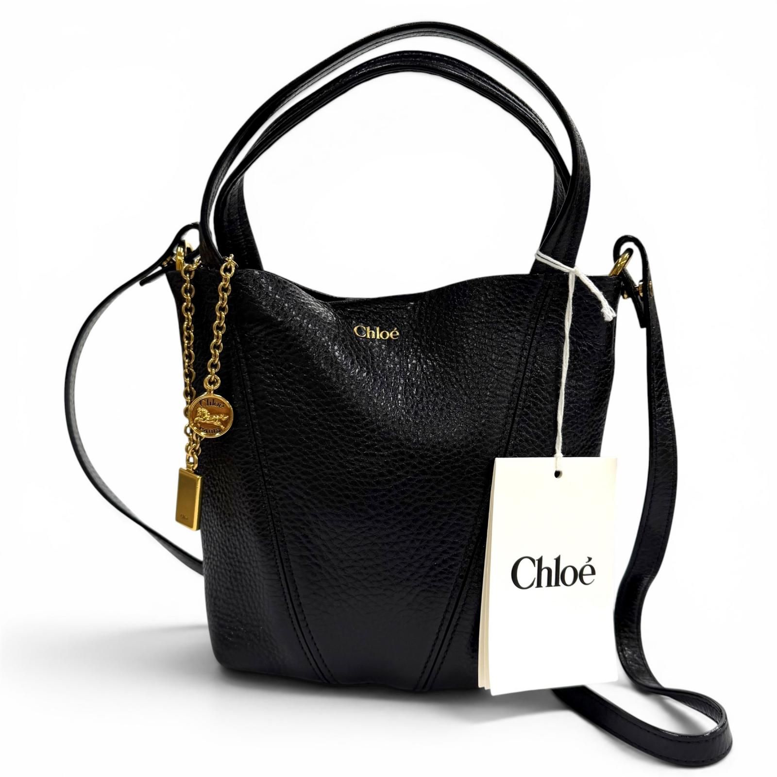 未使用品★Chloe クロエ CHC25SS812N84001 Spin スモール レザー ハンドバッグ ショルダーバッグ ブラック イタリア製 保存袋付き