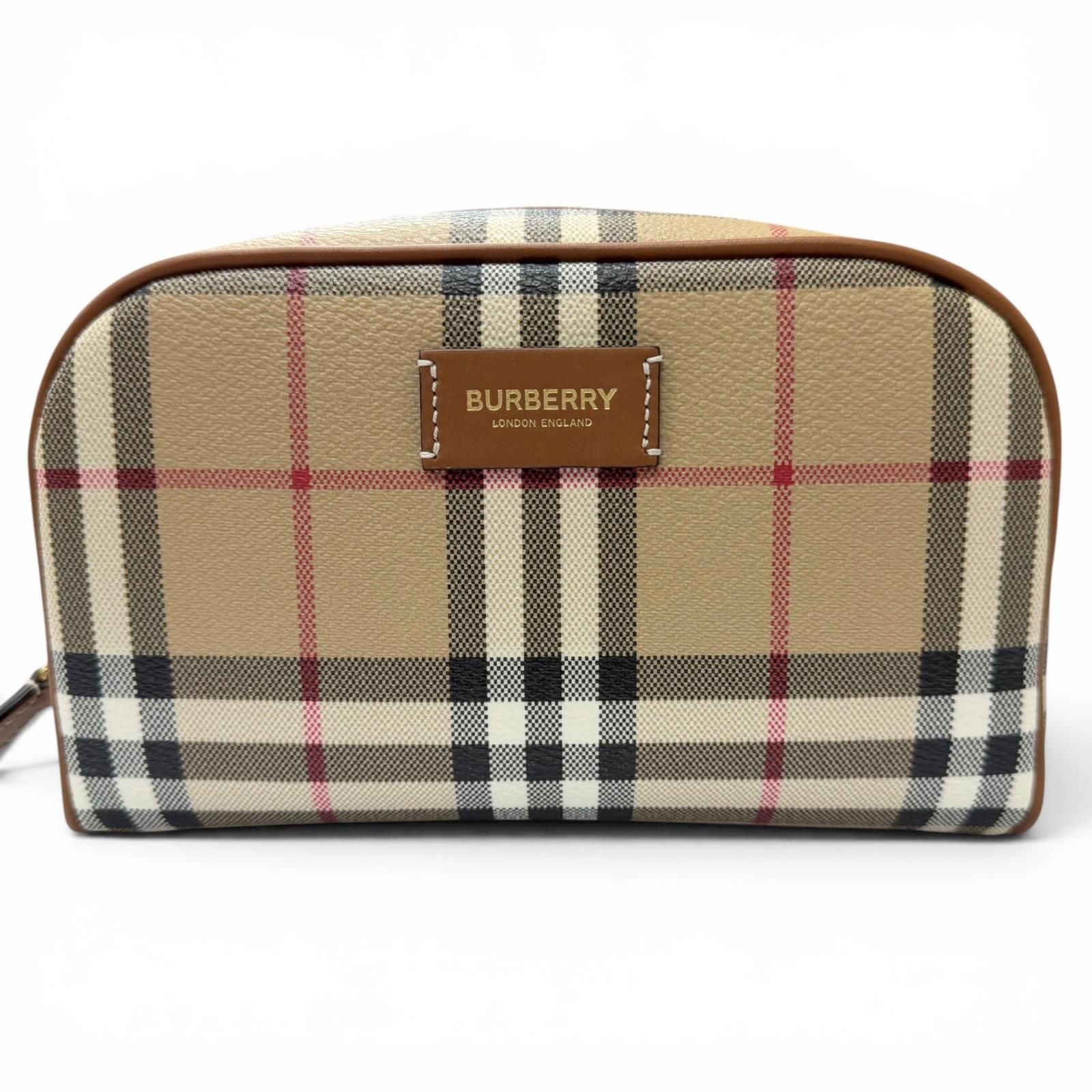 未使用品□BURBERRY バーバリー 8094419 レザー使い ノバチェック アーカイブチェック 化粧ポーチ 小物入れ ベージュ レディース