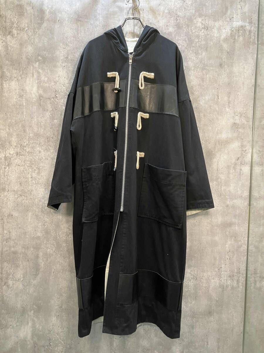 90s archive／COMME des GARCONS HOMME sizeM IC-040030 レザー切替オーバーサイズダッフルコード コムデギャルソン オム