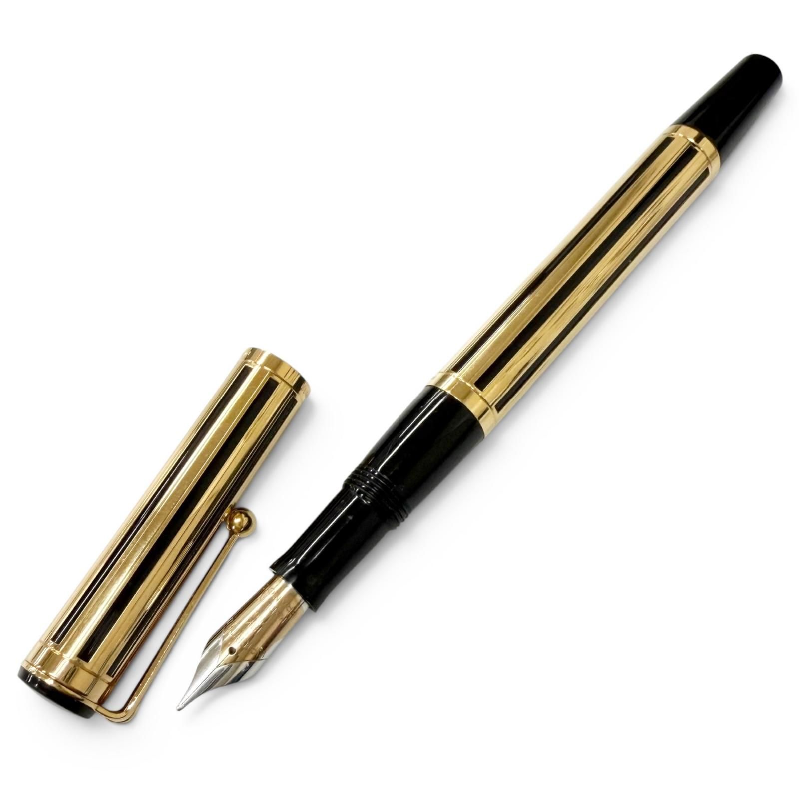 美品□WATERMAN ウォーターマン ルマン 200 ナイト＆デイ ペン先18K Fニブ ストライプ柄 万年筆 ゴールド ブラック フランス製 メンズ 美品□WATERMAN ウォーターマン ルマン 200 ナイト＆デイ ペン先18K F