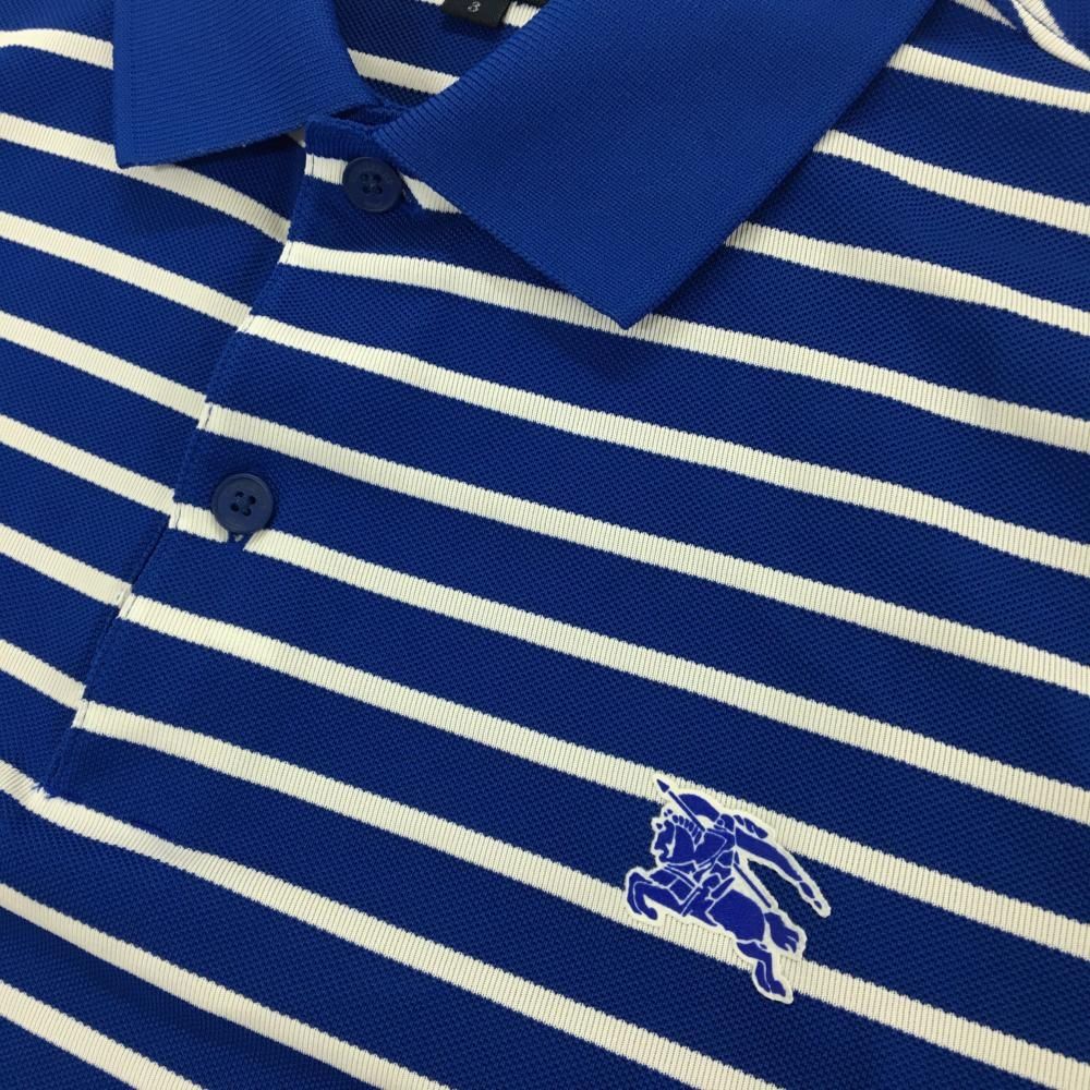 超美品】バーバリーゴルフ 半袖ポロシャツ ブルー×白 ボーダー ロゴ