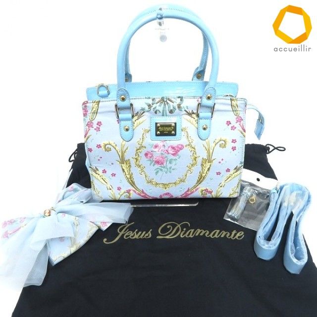 axb ジーザスディアマンテ JESUS DIAMANTE ハンドバッグ 水色 薔薇柄