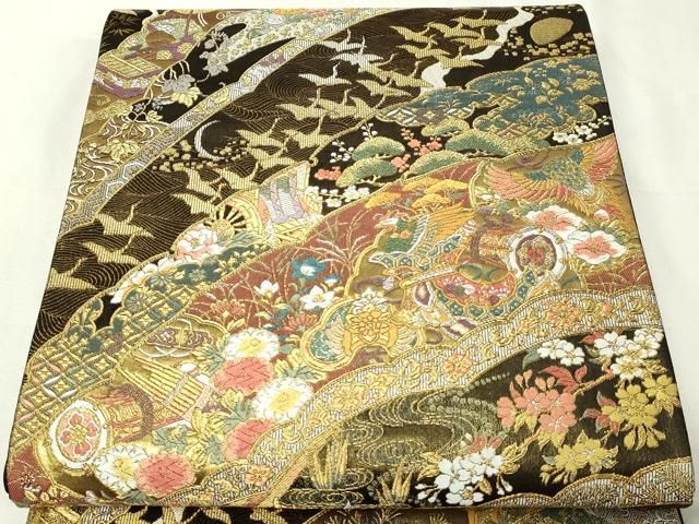 平和屋本店▼六通柄袋帯 琳派瑞祥錦 鳳凰草花文 本金箔つづれ 正絹 逸品 DABI1070sf