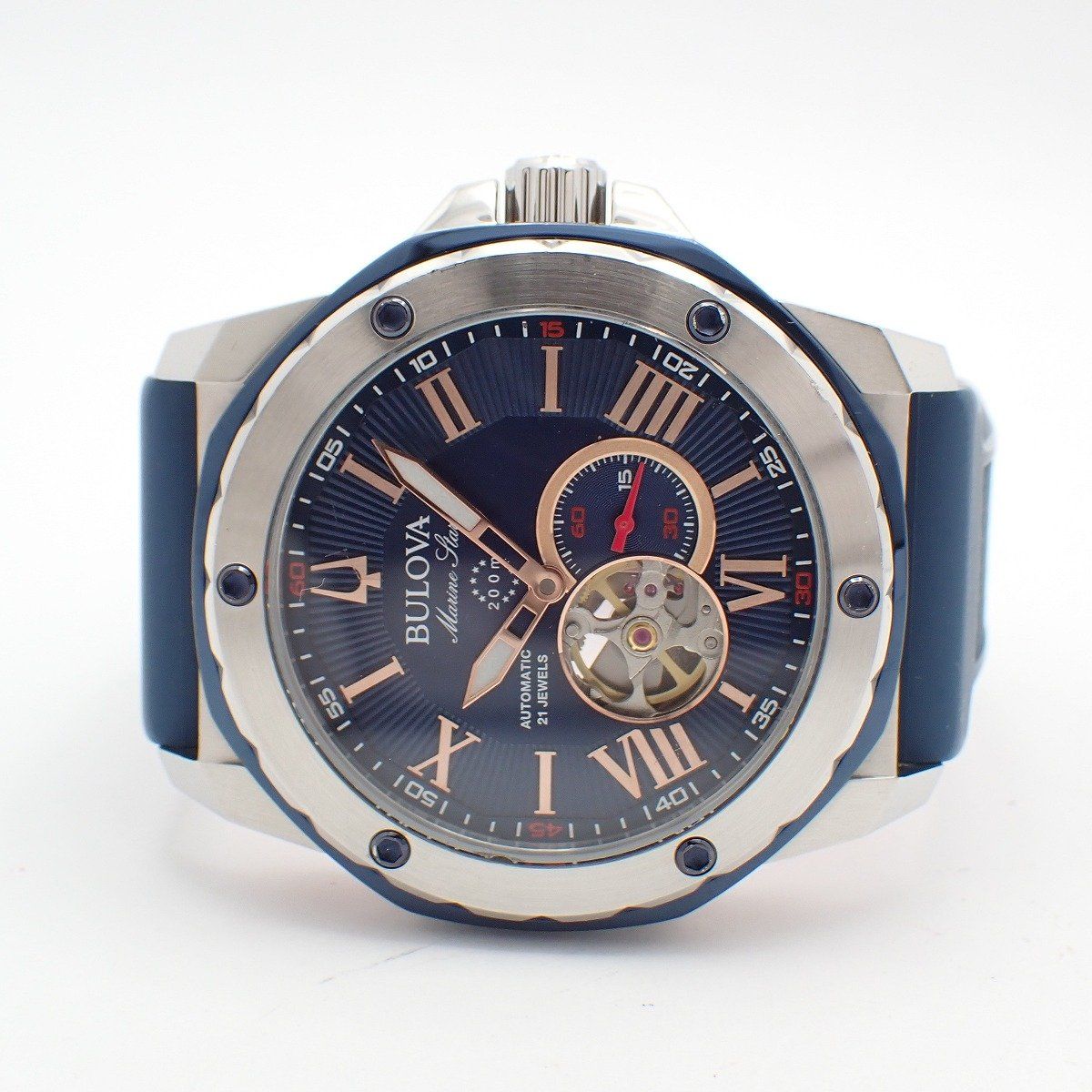 美品ブローバ マリンスター 98A228 AT/自動巻き スケルトン文字盤 BULOVA ブローバ マリンスター 自動巻き メンズ 腕時計 セミスケルトン