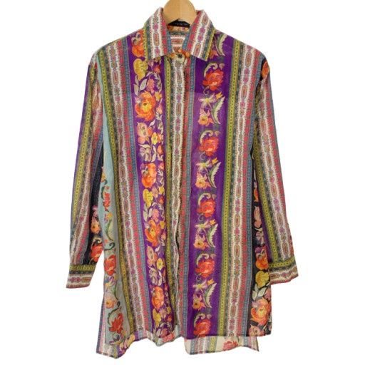 【中古】　ETRO　柄シャツ　長袖　トップス　レギュラーカラー　総柄　イタリア製　古着　/2496