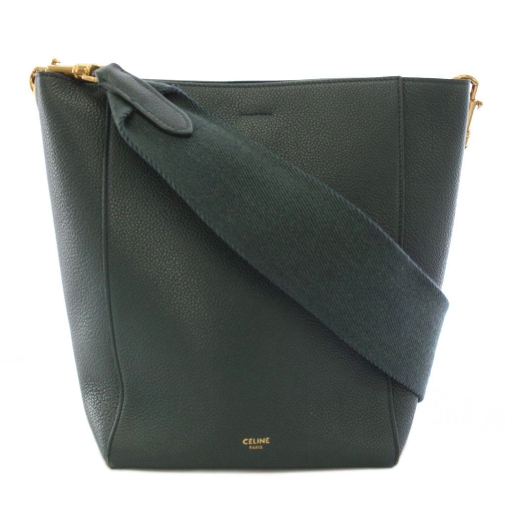 セリーヌ CELINE SANGLE SMALL BUCKET BAG サングル スモール バケット ショルダーバッグ レザー 緑 /TK 36 ■OH ●D