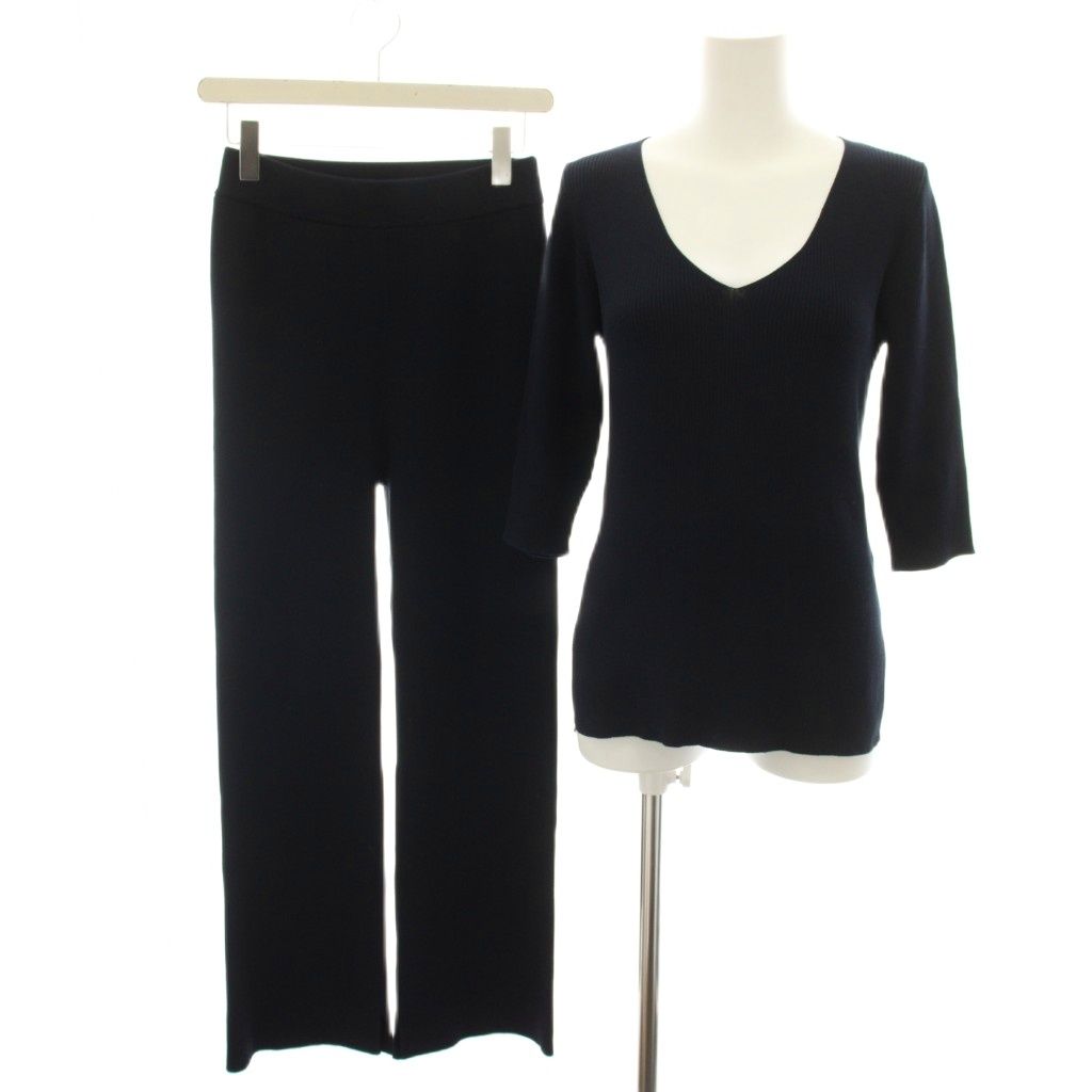 ドゥーズィエムクラス DEUXIEME CLASSE 24AW セットアップ 上下 リブVネックニット Rib V/N Knit 七分袖 リブニットパンツ Rib Knit Pants イージーパンツ ウエストゴム 34 紺 ネイビー /YT36