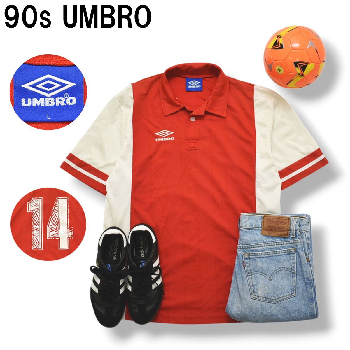 当時物】 90s ヴィンテージ アンブロ UMBRO ＃14 ユニフォーム ゲーム