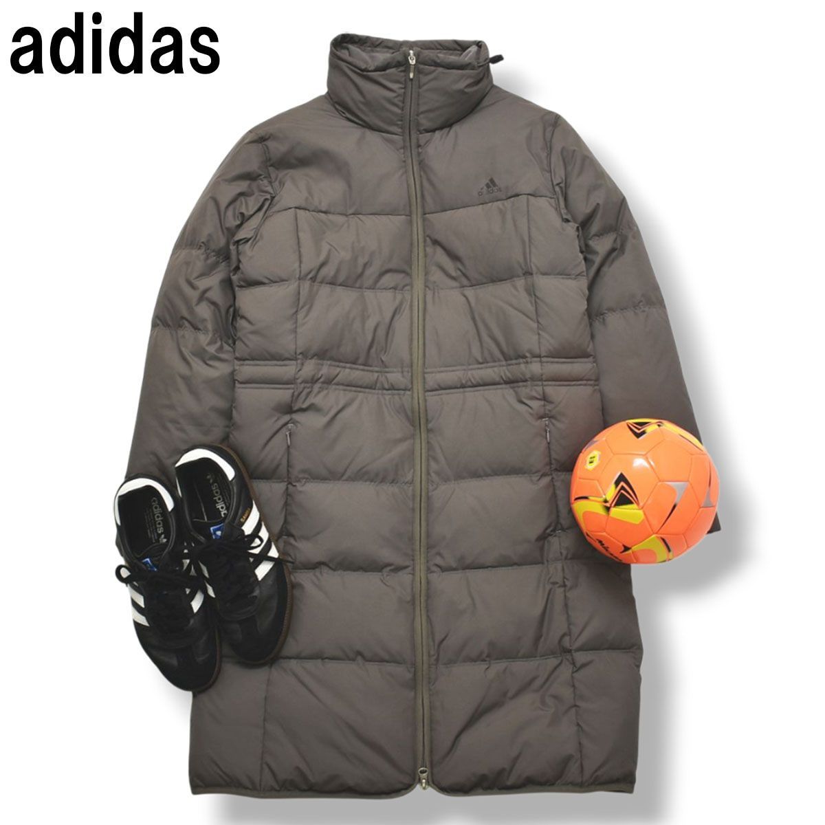 【極暖】 アディダス adidas ベンチ コート キルティング ダウン ジャンパー ウィンドブレーカー ロゴ プリント OT ブラウン スポーツ ウェア タウンユース レジャー レディース ♪