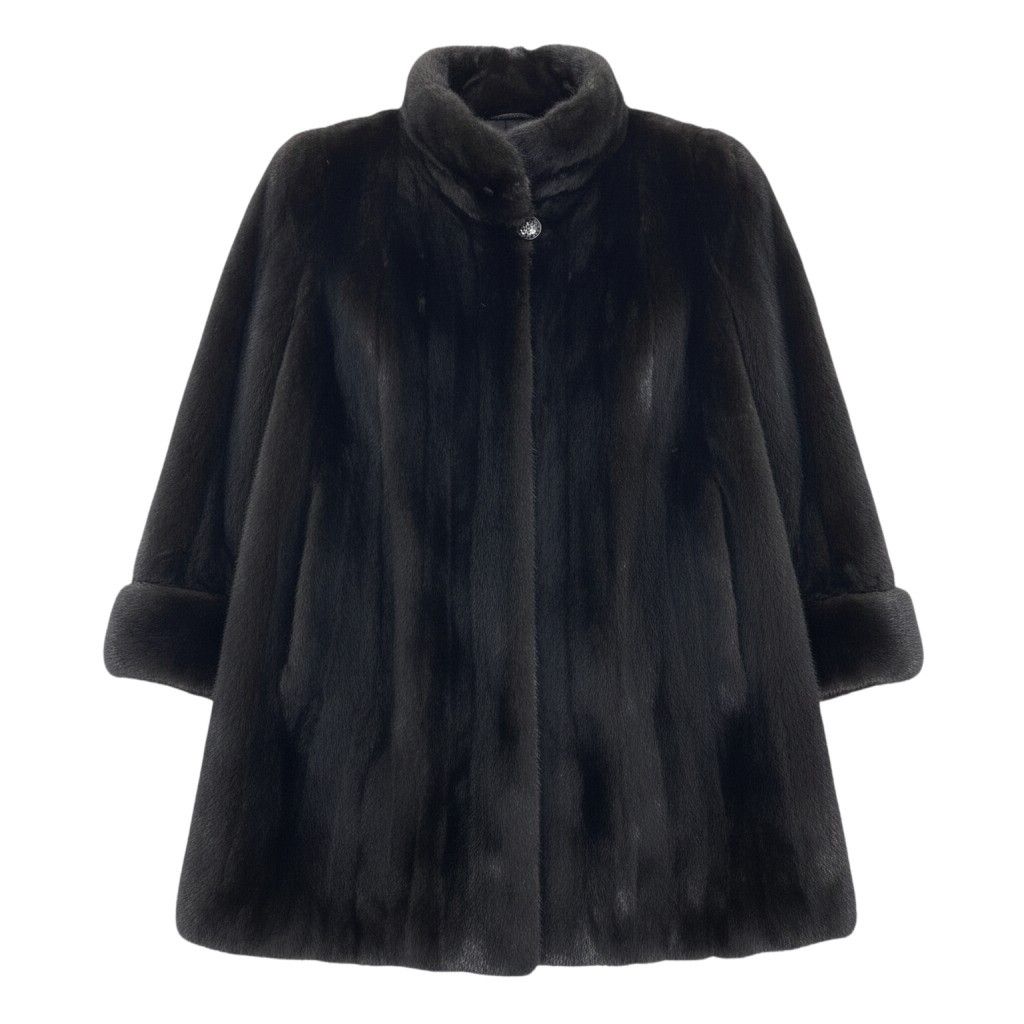 34g1 SAGA MINK サガミンク ダークミンク ロングコート 袖ボタン サイズ11 ブラック 最高級本毛皮 Mink Fur Long Coatt18r