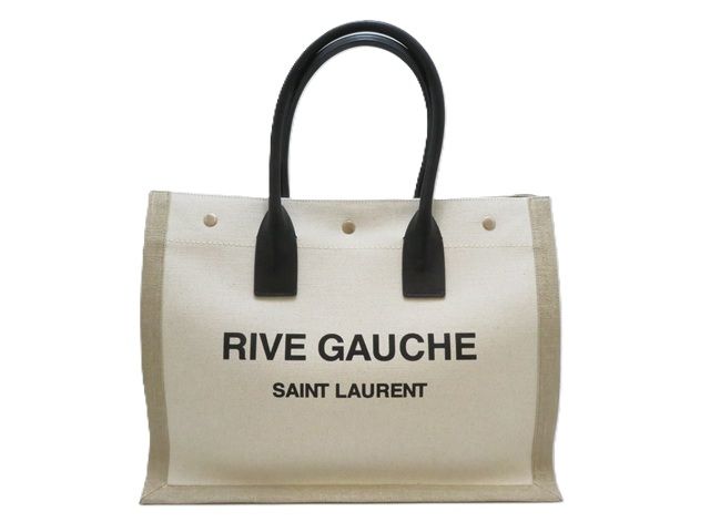 SAINT LAURENT　サンローラン　リヴゴーシュトートバッグ　ナチュラル/ベージュ/ブラック　キャンバス/レザー　617481【中古】430