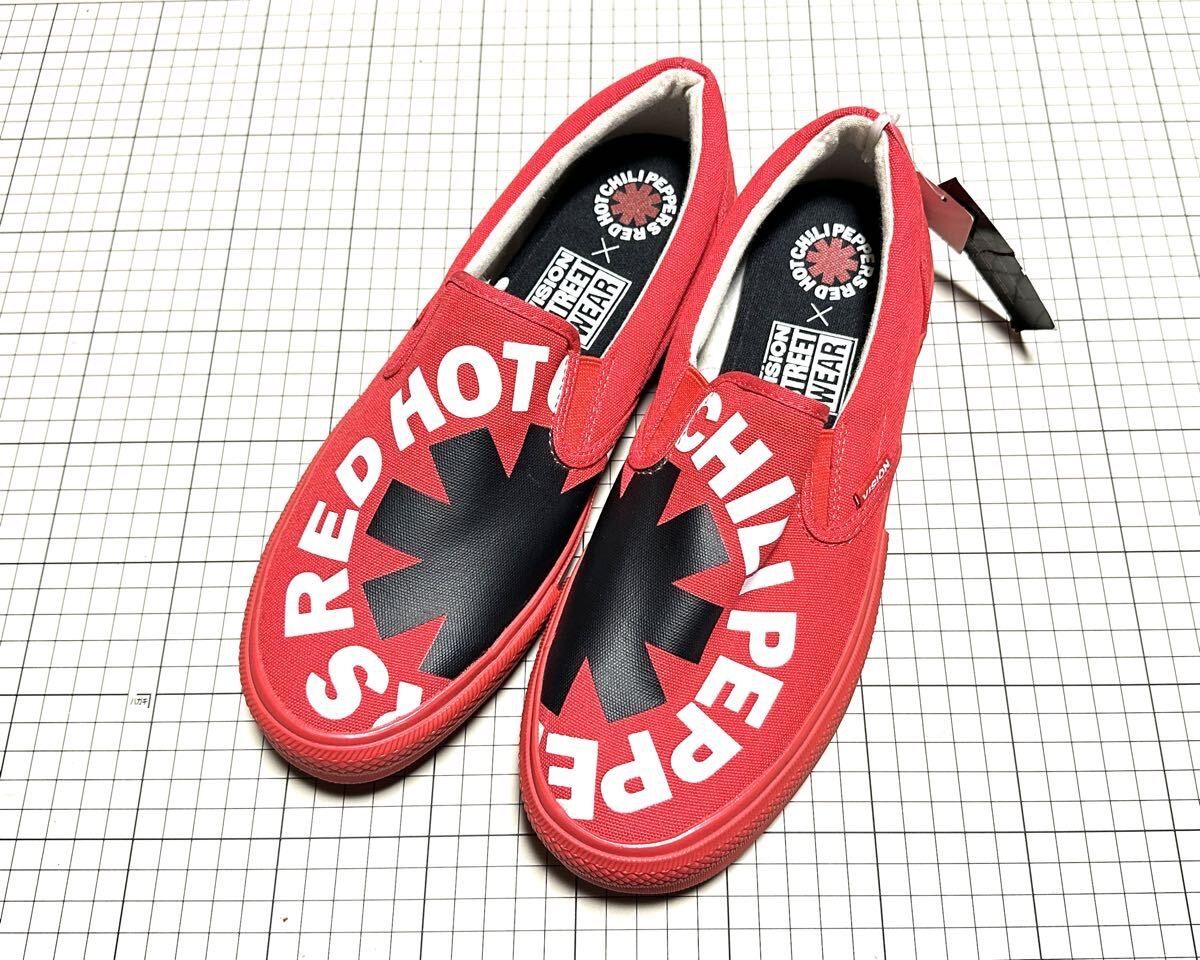 未使用 激レア デッドストック RED HOT CHILI PEPPERS レッチリ × VISION ビジョン コラボ スリッポン スニーカー 27.0cm レッド