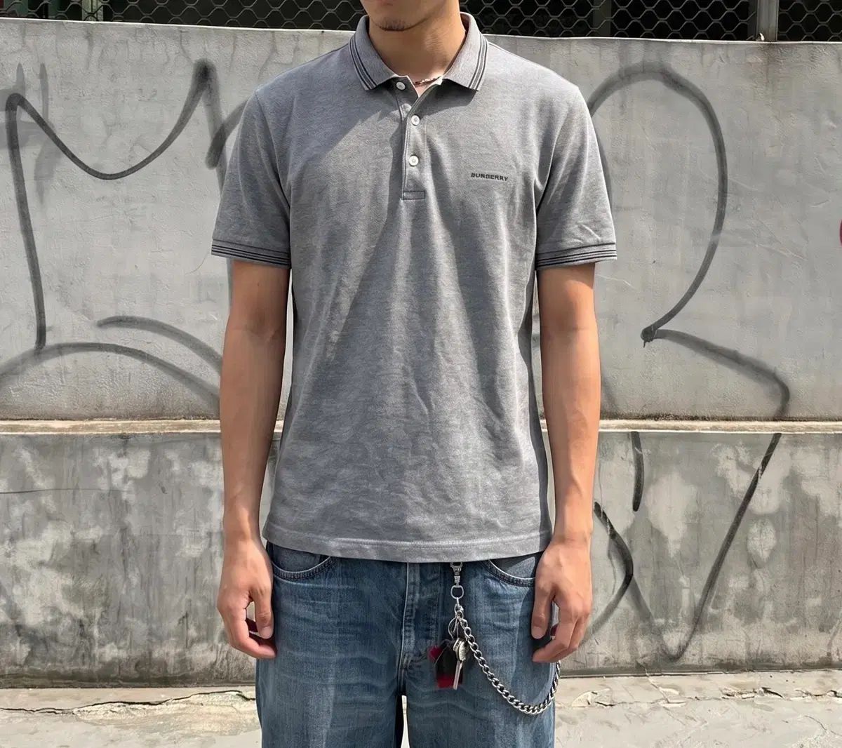 XL/ バーバリー フロントロゴ PK半袖