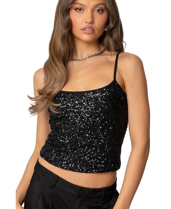 アディクテッド レディース トップス シャツ スパンコール Edikted Womens Celene Sequin Tank Top Black ブラック