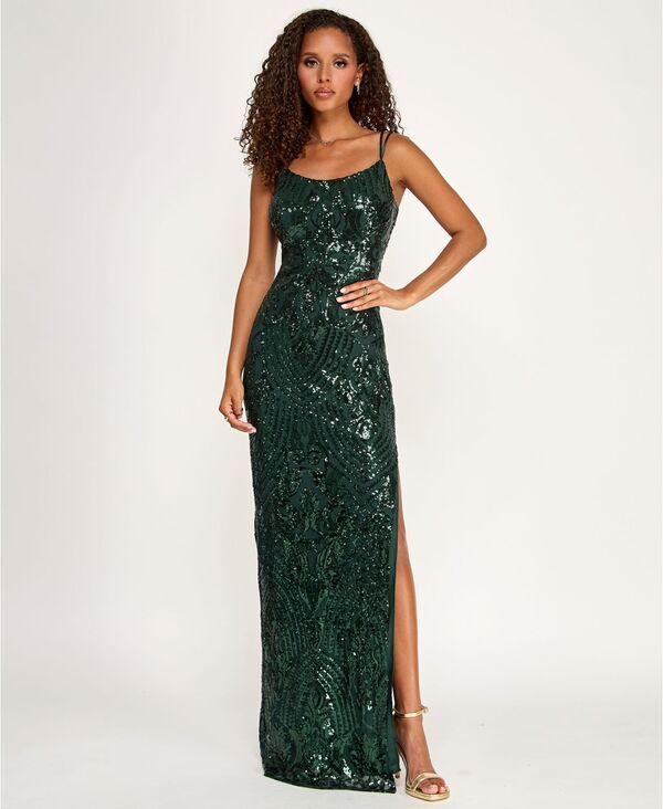 エメラルドサンデー レディース トップス ワンピースパンコール Emerald Sundae Juniors Sequined SideSlit Gown Hunter