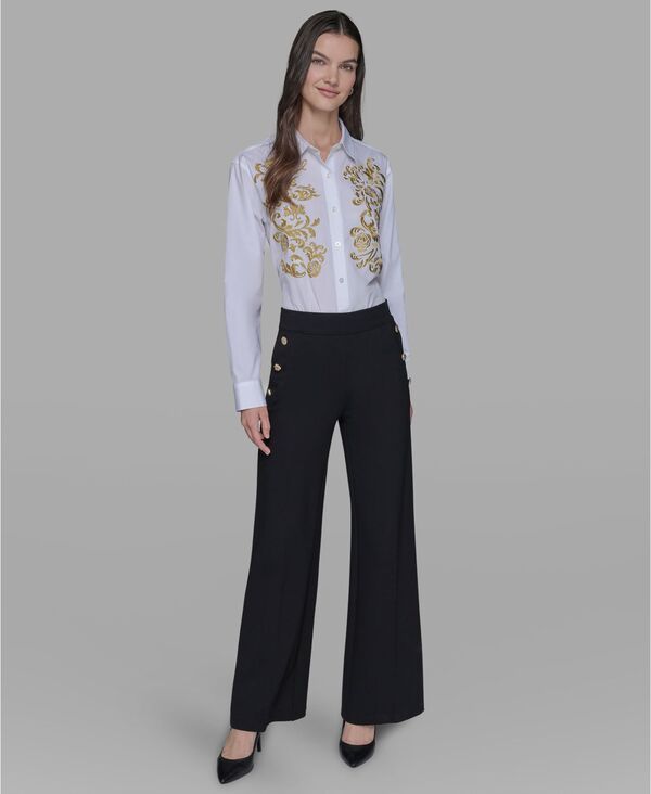 カール ラガーフェルド レディース ボトムス カジュアルパンツ パンツ KARL LAGERFELD PARIS Womens SideButton WideLeg Ponte Pants PXSXL 33,800円