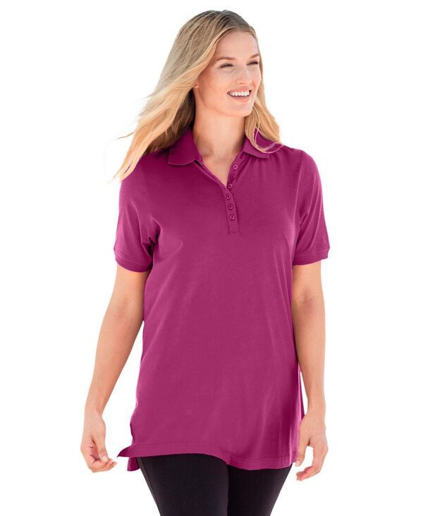 ウーマン ウィズイン レディース トップス シャツ ポロシャツ 半袖 Woman Within Womens Within Perfect ShortSleeve Polo Shirt Raspber