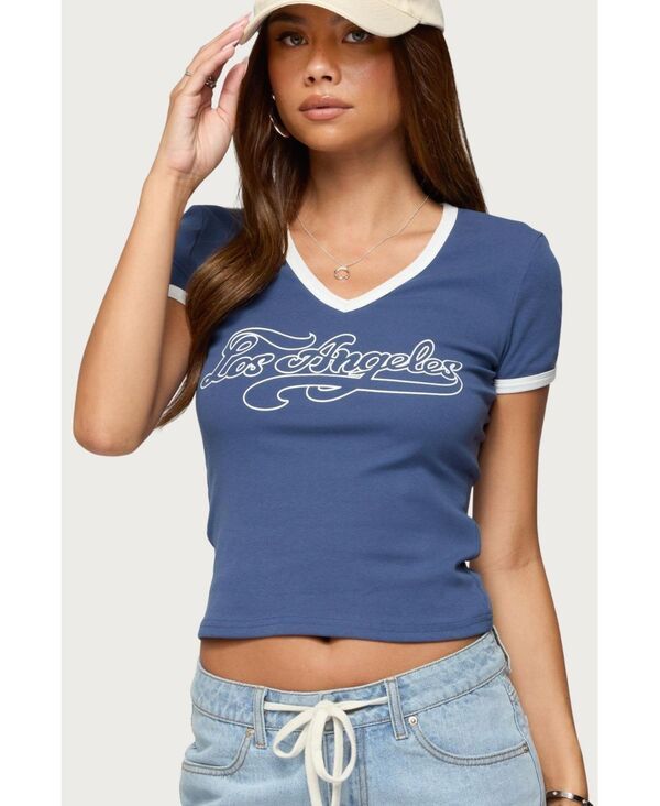 アディクテッド レディース トップス シャツ コントラスト Edikted Womens Los Angeles Contrast T Shirt Blue ブルー