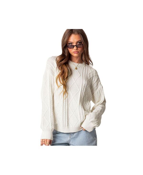 アディクテッド レディース アウター ニット・セーター ニット Edikted Womens Jessy cable knit oversized sweater Cream クリーム