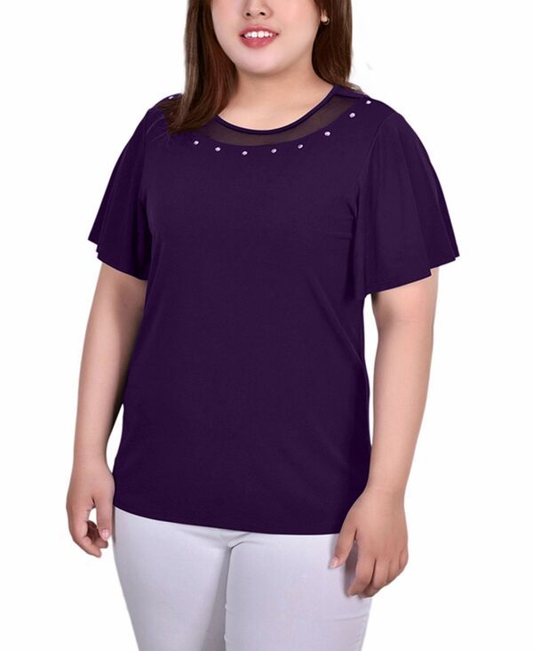 ニューヨークコレクション レディース トップス シャツ プラスサイズ シアー ニット NY Collection Plusize Short Sleeve Knitop with Sheer Inse