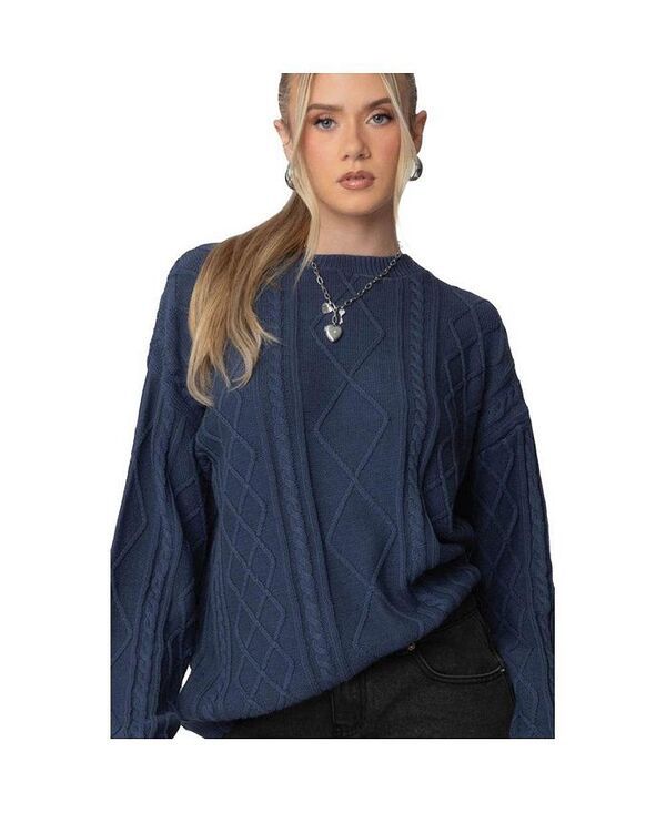 アディクテッド レディース アウター ニット・セーター ニット Edikted Womens Jessy Cable Knit Oversized Sweater Blue ブルー