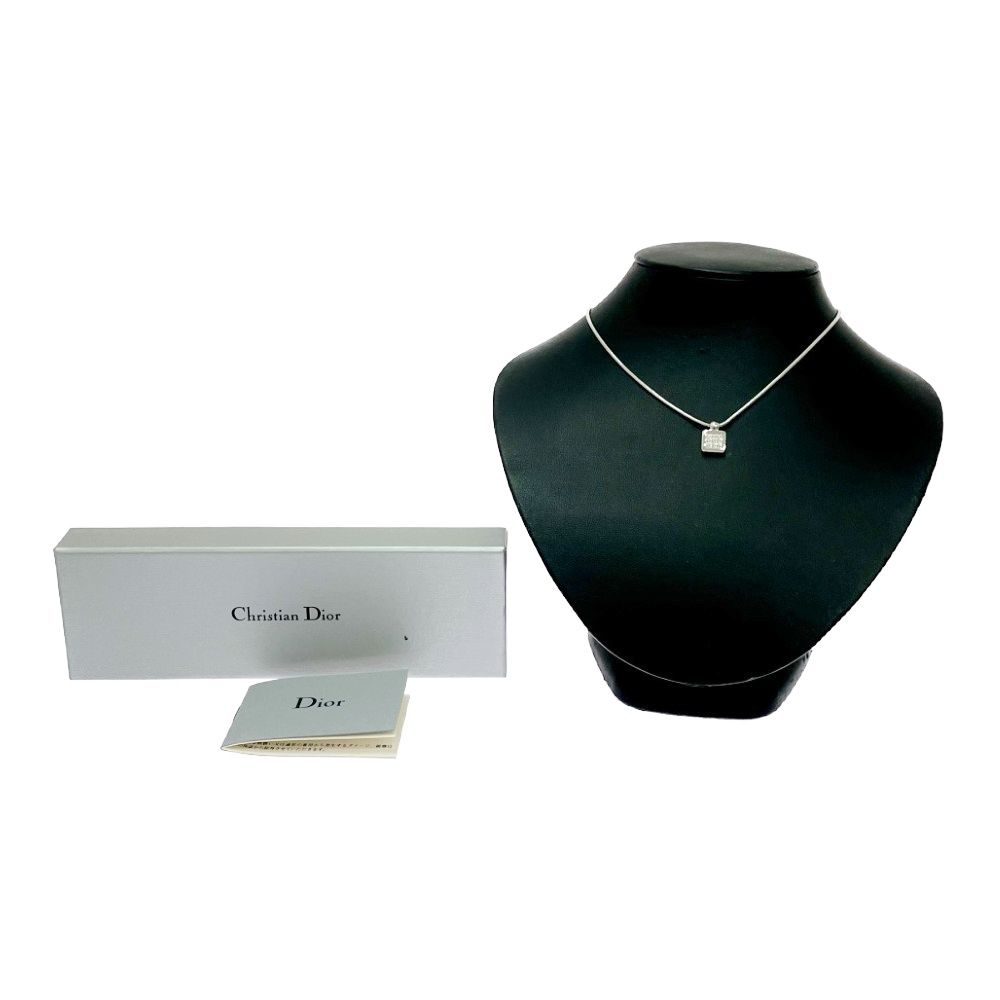 【中古】【箱付き】 Dior ディオール メタル ラインストーン トロッター スクエア ネックレス シルバー 644071 ネックレス