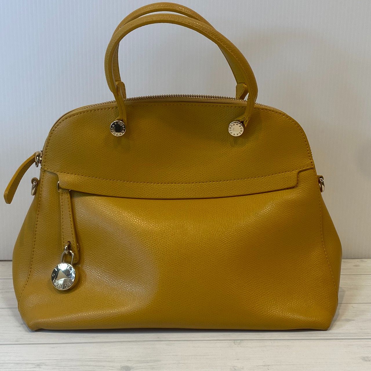 塩】FURLA フルラ イエロー ハンドバッグ ショルダーバッグ 2way 