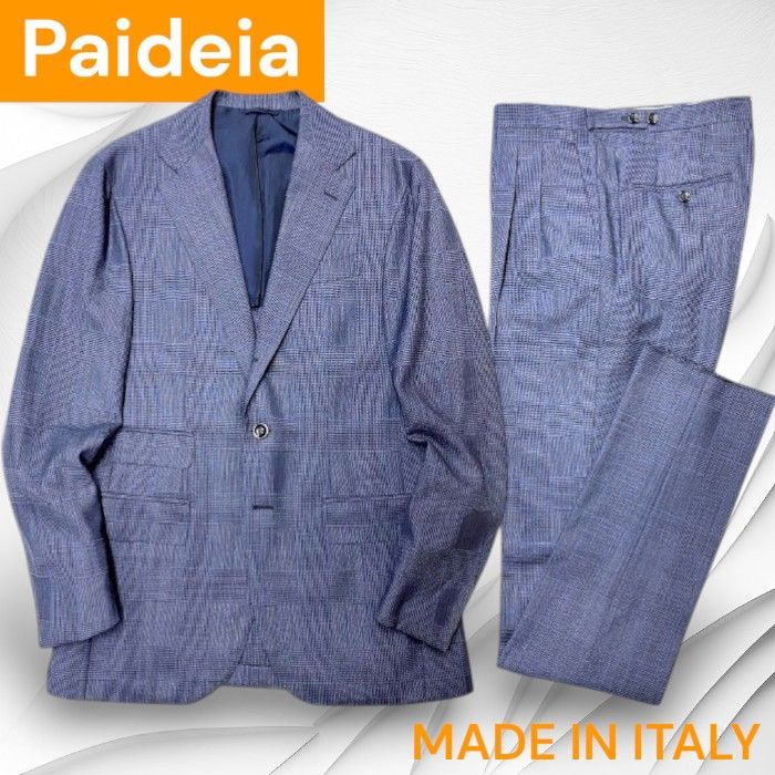 Paideia パイデイア イタリア製 ウール織生地 ストライプ 段返りテーラードジャケット 2タック パンツ スラックス シングルスーツ セットアップ ビジネス 冠婚葬祭 FJ882312+2IS61 ネイビーブルー▲200▼51105m09 32,175円