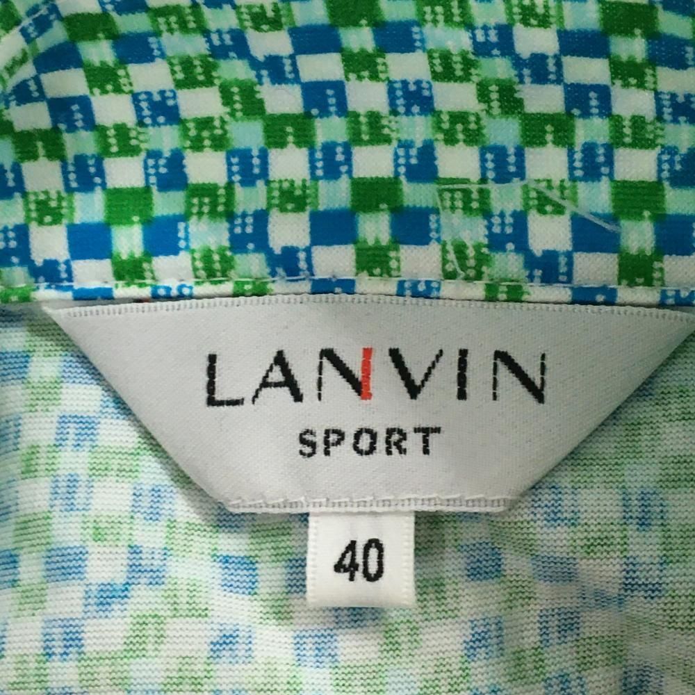 超美品】ランバンスポール 半袖ハイネックシャツ グリーン×ブルー×白